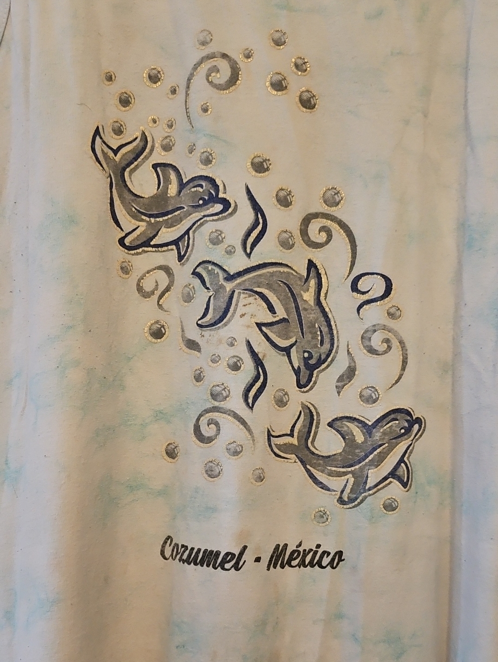XL Cozumel Mexico Dolphin Tie-Dye Tank Dress in Pale Aqua - Picture 2 of 3